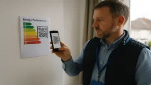 un homme scan le qr code d'une DPE
